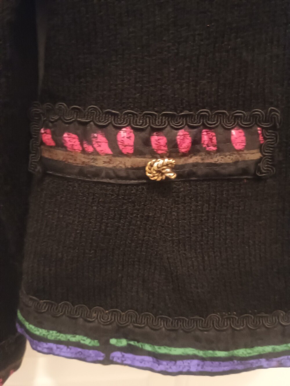 Anne Crimminys Black Knit Embroidered Sweater Cardigan with Multicolor Trim - Picture 15 of 16